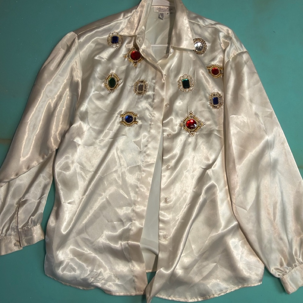 Embellished Satin Blouse with Jewel Accents
